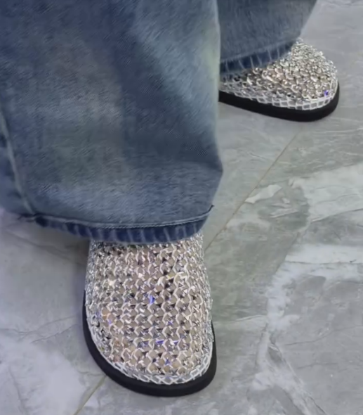 Sparkly Woven Rhinestone Flat Mules