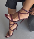 Burgundy Crisscross Ankle Strap Stiletto Sandals