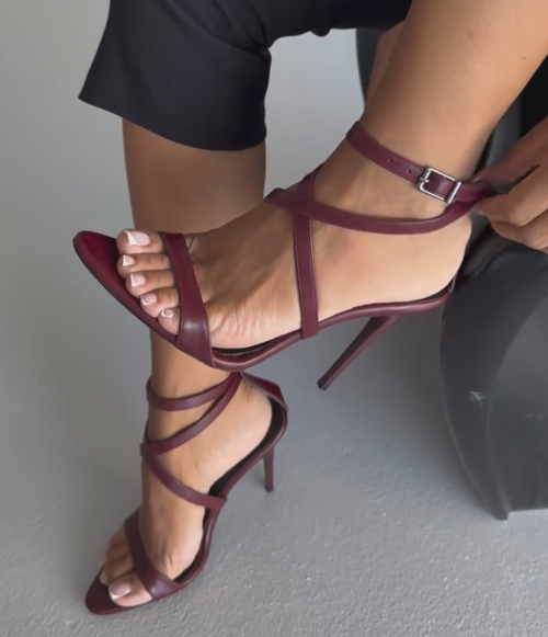 Burgundy Crisscross Ankle Strap Stiletto Sandals