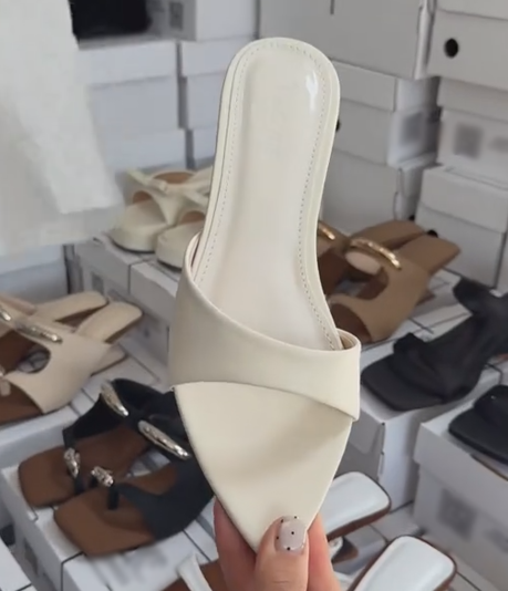 Minimalist Solid Color Open-Toe Flat Mules
