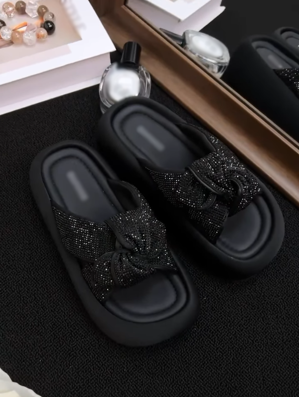 Sparkly Bow Detail Chunky Sole Slides