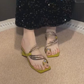 Rhinestone Embellished Toe Ring Mid Heel Sandals