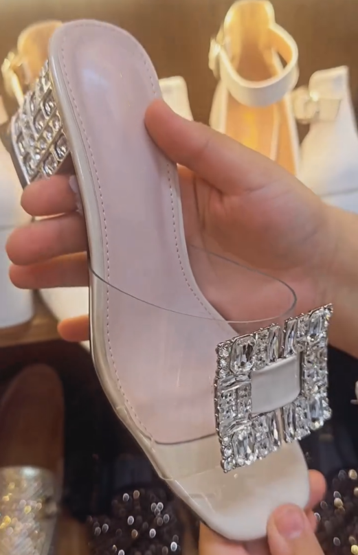 Square Toe Embellished Chunky Heel Mules