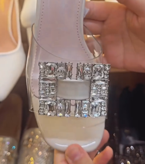 Square Toe Embellished Chunky Heel Mules