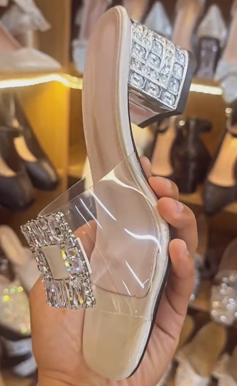 Square Toe Embellished Chunky Heel Mules