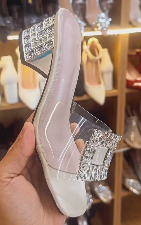 Square Toe Embellished Chunky Heel Mules
