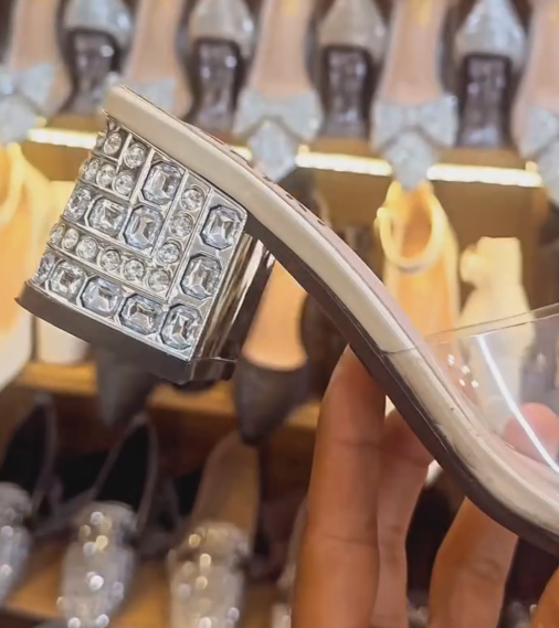 Square Toe Embellished Chunky Heel Mules