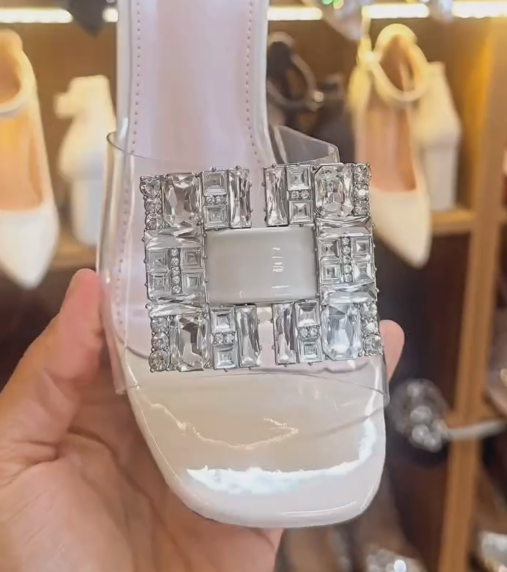 Square Toe Embellished Chunky Heel Mules