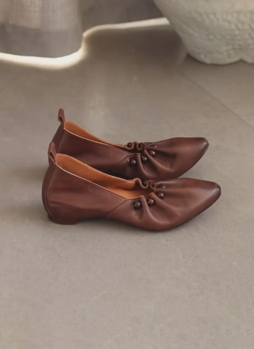 Vintage-Inspired Beaded Pointed Toe Leather Flats