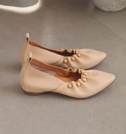 Vintage-Inspired Beaded Pointed Toe Leather Flats