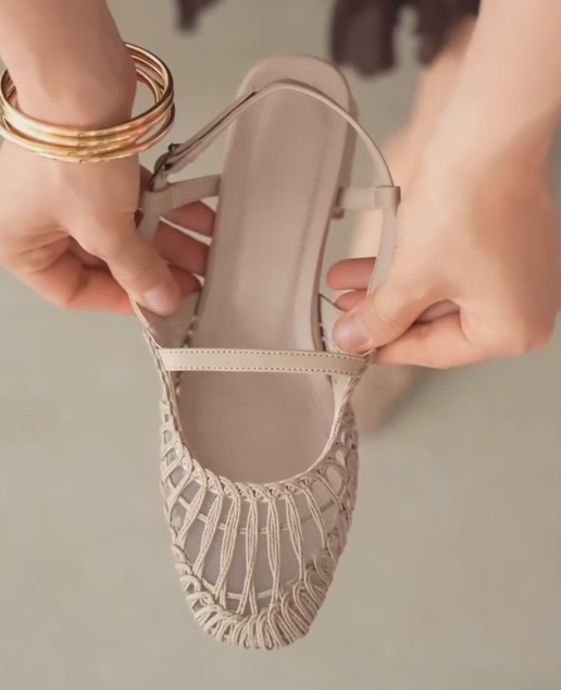 Macramé Woven Mesh Slingback Mary Jane Heels