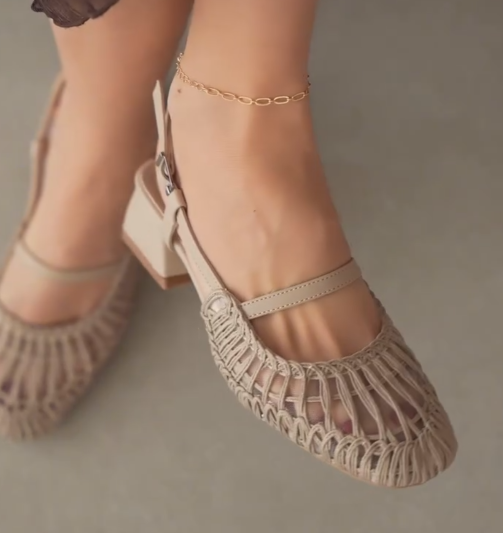 Macramé Woven Mesh Slingback Mary Jane Heels