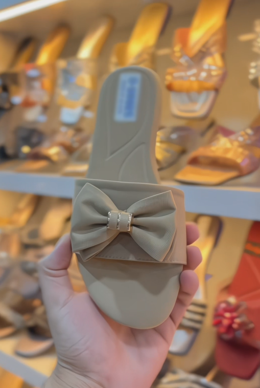 Ladies Bow Accent Slide Sandals