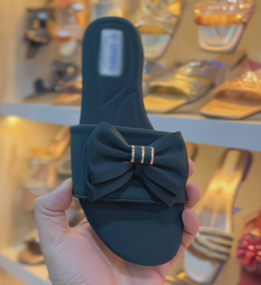Ladies Bow Accent Slide Sandals