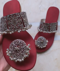 Ladies Ethnic Metal Embellished Toe Ring Slide Sandals