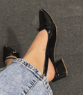 Ladies Patent Leather Double Buckle Slingback Heels