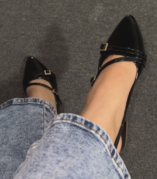 Ladies Patent Leather Double Buckle Slingback Heels