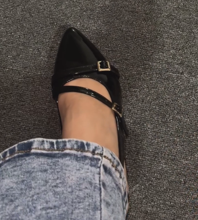 Ladies Patent Leather Double Buckle Slingback Heels