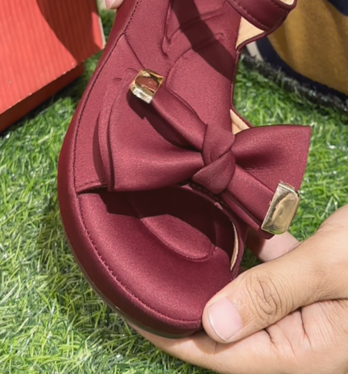 Ladies Bow Accent Ankle Strap Flat Sandals