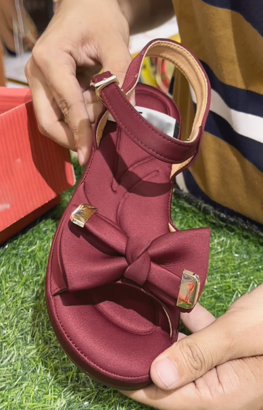 Ladies Bow Accent Ankle Strap Flat Sandals