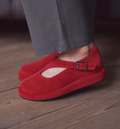 Ladies Red Suede Mary Jane Flats with Cutout Detail