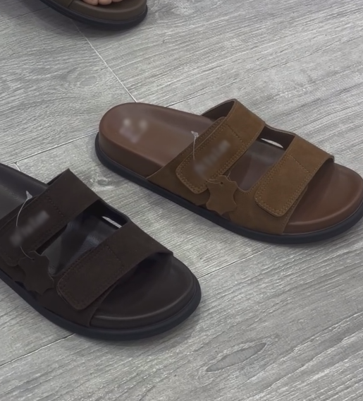 Ladies Adjustable Dual Strap Suede Slide Sandals
