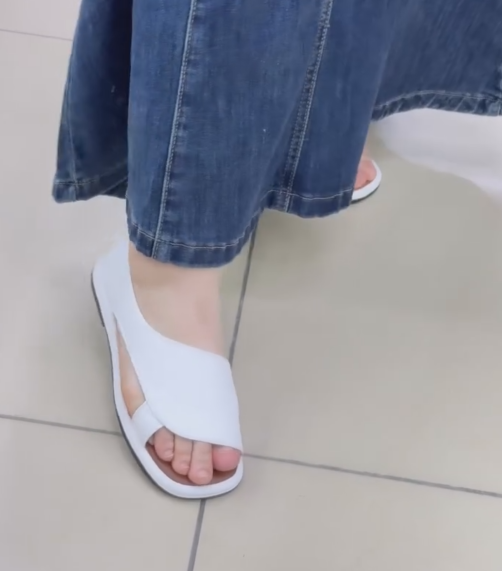 Ladies' Asymmetrical Cutout Flat Slide Sandals