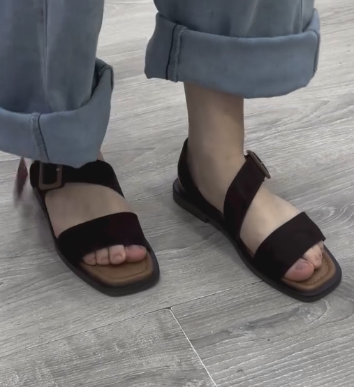 Ladies' Adjustable Buckle Suede Flat Sandals