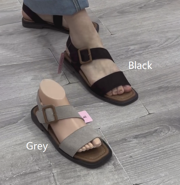 Ladies' Adjustable Buckle Suede Flat Sandals