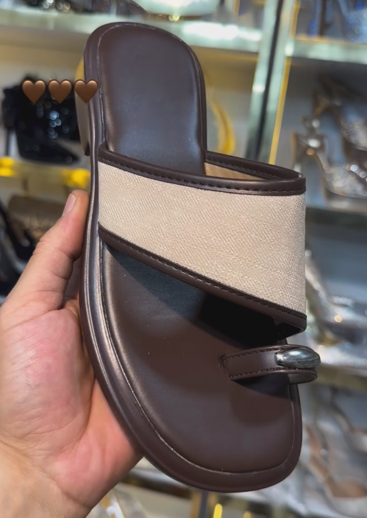 Ladies' Linen & Leather Toe-Loop Slide Sandals
