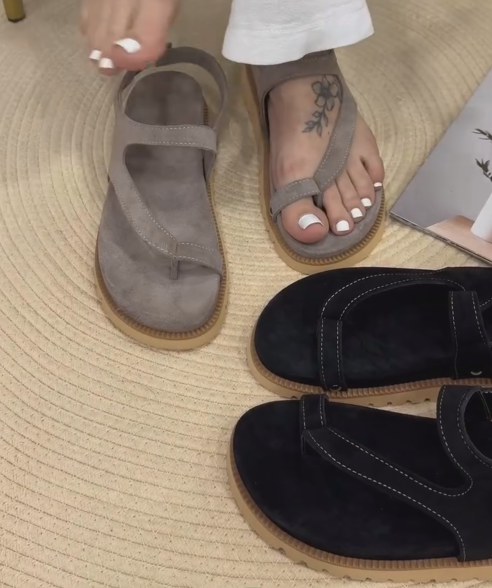 Ladies' Suede Toe-Loop Slingback Sandals