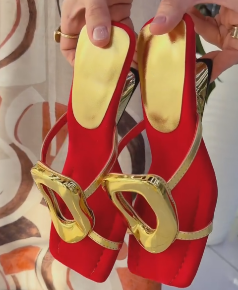 Ladies' Metal Buckle Wedge Heel Slide Sandals