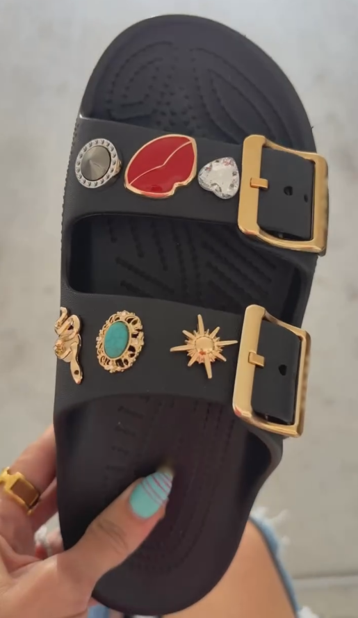 Ladies' Embellished Double Buckle Slide Sandals