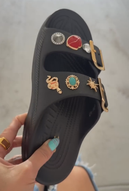 Ladies' Embellished Double Buckle Slide Sandals