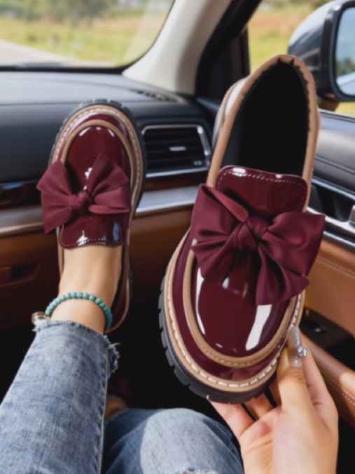 Ladies' Patent Bow Chunky Loafers