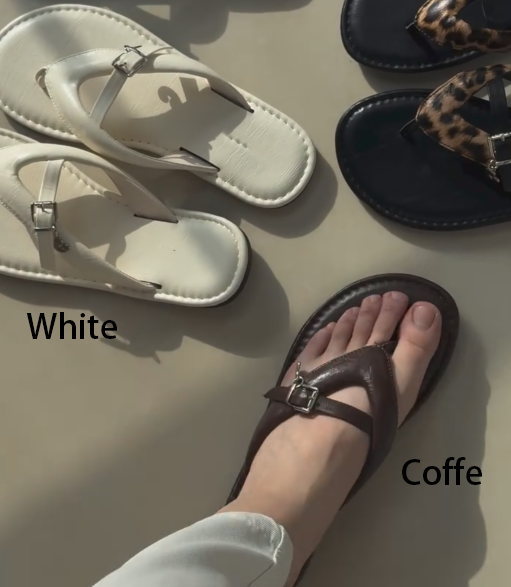 Ladies' Buckle Detail T-Strap Flip Flops