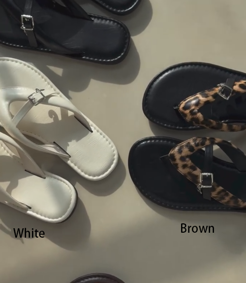 Ladies' Buckle Detail T-Strap Flip Flops