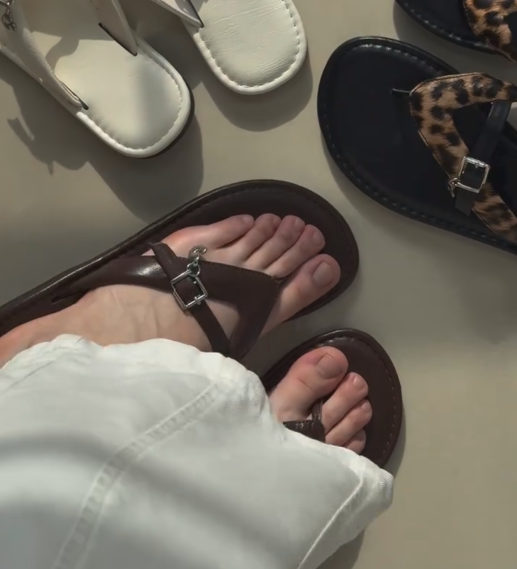 Ladies' Buckle Detail T-Strap Flip Flops