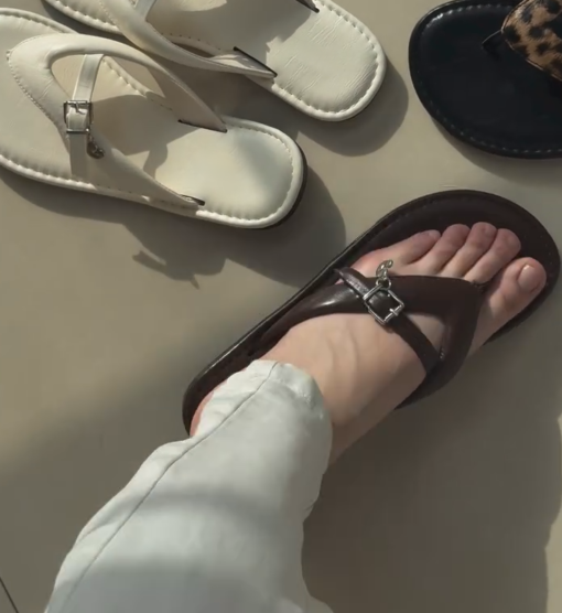 Ladies' Buckle Detail T-Strap Flip Flops