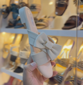 Ladies' Bow Accent Cross Strap Flat Slide Sandals