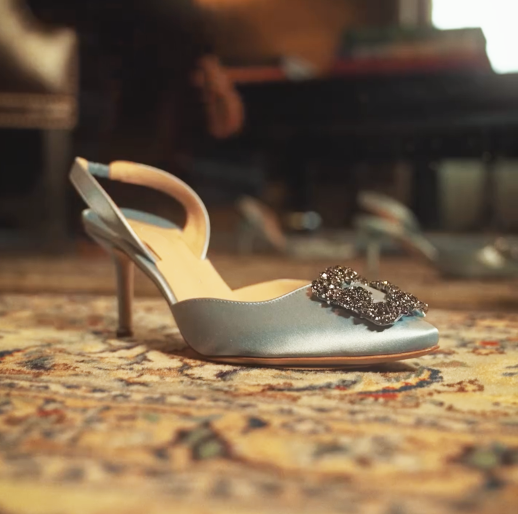 Ladies' Satin Crystal Buckle Slingback Heels