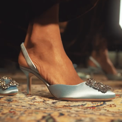 Ladies' Satin Crystal Buckle Slingback Heels