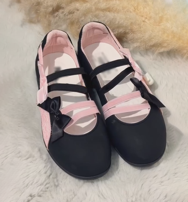 Ladies' Ballet-Inspired Bow & Lace Mary Jane Flats