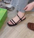 Ladies' Minimalist Strappy Flat Sandals with Metallic Heel