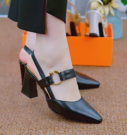 Ladies' Leather Horsebit Slingback Block Heel Pumps