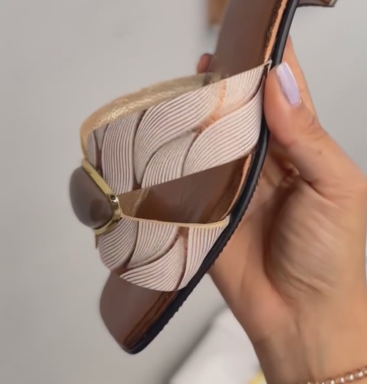 Ladies' Textured Strap Stone-Embellished Slide Sandals