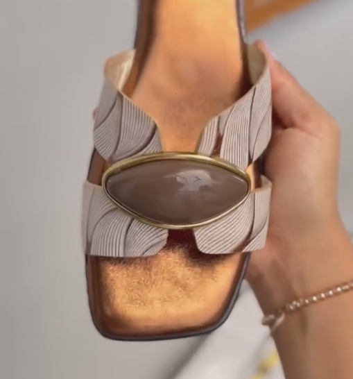 Ladies' Textured Strap Stone-Embellished Slide Sandals