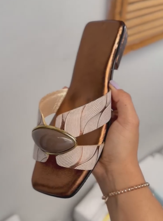 Ladies' Textured Strap Stone-Embellished Slide Sandals