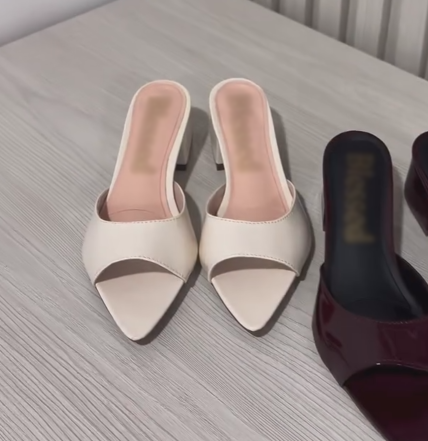 Women's Patent Leather Pointed-Toe Block Heel Mule Sandals