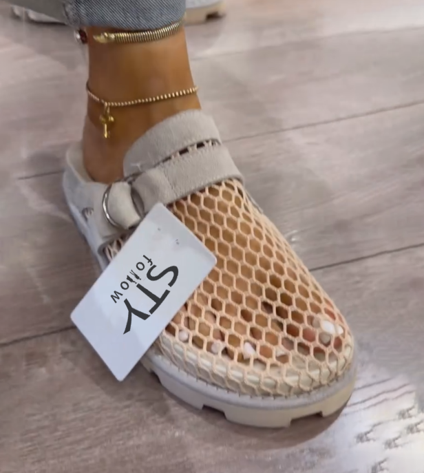 Women's Mesh Buckle Strap Chunky Mule Sandals